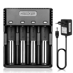 COSOOS Akku Ladegerät mit 4 Ladeslots, Schnelles Batterien Ladegerät für Wiederaufladbare Batterien, Li-Ion NI-MH NI-Cd AA AAA C 18350 18500 18700 20700 21700 26650 RCR123 C4S