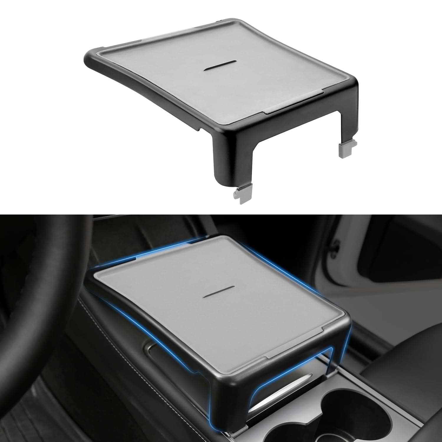 CARERSTEN Mittelkonsolen Organizer Tablett für Tesla Model 3 Model Y Auto Esstisch Armaturenbrettablage Abnehmbarer Essenstisch für Roadtrips