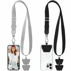 takyu Handykette Universal, 2 Stück Universal Handy Halsband einstellbares Handykette Schlüsselband mit 4 aufklebenden Einlagen Kompatibel für iPhone, Samsung oder Alle Smartphone Schwarz & Grau