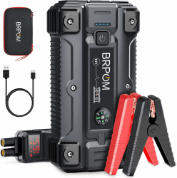 BRPOM Starthilfe Powerbank 5000A 12V (bis zu Allen Benzin und 8.5L Diesel) Auto Starthilfe mit LED-Taschenlampe, großen Bildschirm, Jumper Bildschirm, Autobatterie Booster für SUV Motorrad Rasenmäher