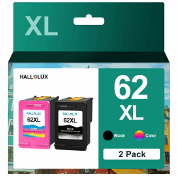 HALLOLUX 2er-Pack 62XL 62 XL Multipack Druckerpatronen Kompatibel für HP 62 Druckerpatronen für Envy 5540 5544 5545 5548 5640 5646 7640 OfficeJet 200 5740 5742 5744 Drucker (Schwarze Farbe) 1Schwarz 1 Farbe