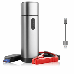 Starthilfe Powerbank in edlem Aluminium Design, 12V-500A Spitzenstrom, 38.4Wh Tragbare Auto Starthilfe für 6.0L Benzin- und 5.0L Dieselmotor, LED Taschenlampe