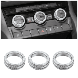 BLINGOOSE für Skoda Zubehör Octavia Superb Kodiaq Karoq Klimaanlage Knopf Aufkleber Glitzer AC Bedienknöpfe Abdeckung Metall Kristall Silber 3 Stück Glitzer Klimaanlage Knopf Aufkleber/3