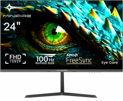 Minifire 24 Zoll Monitor, 100Hz, FHD,5ms(OD) mit Lautsprecher, Adaptive-Sync, sRGB110%, Eye-Care PC Bildschirm mit HDMI Ports (MF24X3AL) 24''/100Hz/HDM
