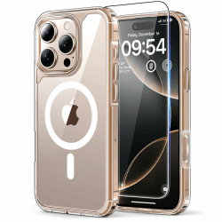 TAURI 3 in 1 für iPhone 16 Pro hülle, Handyhülle für iPhone 16 Pro Case, [Kompatibel mit MagSafe] [Vergilbt Nicht] Schlanke, Stoßfeste Telefon Hülle - Magnetisch Transparent iPhone 16 Pro 6.3" Magnetisch Transparent