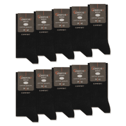 10 Paar Comfort Socken ohne Gummi & ohne Naht Herren & Damen Baumwolle Komfortbund 39-42 10x Schwarz