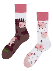 Dedoles Socken Unisex Damen Herren & Kinder Baumwolle viele lustige Designs Fussball Fahrrad Pferde Pflanzen Feuerwehr Geschenk links rechts verschieden 39-42 Fröhliche Schweine