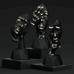 Schweigen ist Gold Skulptur und mehr: Deko für Schlafzimmer mit einem eleganten 3er Set Skulpturen, ideal für Bücherregal und Wohnzimmer (Schwarz)