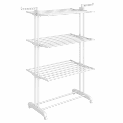 SONGMICS Wäscheständer, Standtrockner 4 Ebenen, Flügelwäscheständer, klappbare Flügel, mit Rollen, 63,5 x 128 x 173 cm, groß, einfacher Aufbau, für Innen- und Außenbereich, wolkenweiß LLR701W03