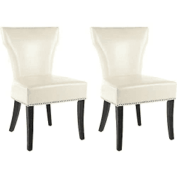 SAFAVIEH Set of 2 Contemporary Upholstered Chairs, in Cream and Leather Beige