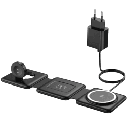 Mag-Safe Ladestation Für iPhone Wireless Charger - 3 in 1 Faltbare Kabelloses Ladegerät Kompatibel mit iPhone 16 15 14 13 12 Pro Max Plus, Travel Charging Station Für Apple Watch & Air Pods Schwarz