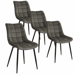 WOLTU 4 x Esszimmerstühle 4er Set Esszimmerstuhl Küchenstuhl Polsterstuhl Design Stuhl mit Rückenlehne, mit Sitzfläche aus Samt, Gestell aus Metall, Dunkelgrau, BH142dgr-4 Dunkelgrau Samt