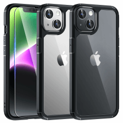 TAURI 3 in 1 für iPhone 14 Hülle, 1 Handyhülle+2 Schutzfolie, [Nie Vergilbung] Handyhülle für iPhone 14 Case Schlanke Stoßfeste Anti-Kratzt - Schwarz iPhone 14（6.1'') Schwarz