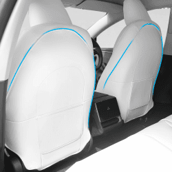 TOPABYTE-Rückenlehnenschutz für Tesla Model Y Model 3 Zubehör Leder-Rücksitzmatten für Kinder Verschleißfester Rücksitzbezug mit extra Organizer-Tasche 2 PCS - Weiß Weiß Model 3/Y/S/X