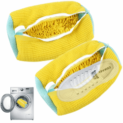 LEWBDF Schuhwaschbeutel Waschmaschine 2pcs Waschbeutel Schuhe Schuhbeutel Waschmaschine Schuhsack Wiederverwendbar Reißverschluss Plüsch Schuhwaschbeutel für Turnschuhe,Tennisschuhe(Gelb Gelb-2