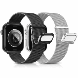AMSKY 2 Stück Band Kompatibel mit Apple Watch Armband 44mm 40mm 46mm 45mm 42mm 41mm 49mm 38mm, Dual Magnet Edelstahl Metall Kompatibel mit iWatch Armband Se Ultra Series 10 9 8 7 6 5 4 3 2 1 44mm/45mm/46mm/49mm/42mm(Series 3 2 1) A-Schwarz/Silber