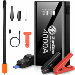4-in-1 Auto Starthilfe Powerbank, 4000A Starthilfe Powerbank mit Kompressor for 12V Jump Starter für 8.0L Benzin und 6.0L Dieselmotor, Starthilfe