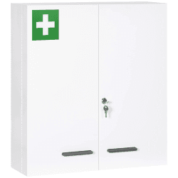 kleankin Medizinschrank, 2-türiger Medikamentenschrank mit 6 Einlegeböden, Apothekerschrank für Wandmontage, Abschließbarer Arzneischrank, Erste Hilfe Schrank, Stahl, Weiß, 55 x 18 x 60 cm