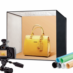 RALENO 50x50 cm Fotobox, Fotostudio Set, Lichtbox Lichtwürfel 4500 lm, 50W, 5500K, 97 TLCI LED Beleuchtung, Tragbare Lichtzelt inkl. 6 Farbe Hintergründe für Produktfotografie Schwarz