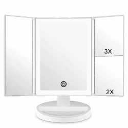 WEILY Schminkspiegel mit LED-Beleuchtung und Touchscreen, Vergrößerung 1X/2X/3X, Drehung um 180 °, batteriebetrieben und über USB betrieben (weiß)