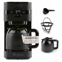 Barista Filterkaffeemaschine mit Thermokanne | 24h Timer & Permanentfilter | Für 8 Tassen Kaffee | Kaffeemaschine für Pulver [Schwarz] Schwarz Ohne Mahlwerk - Thermo