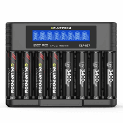 Delyeepow AA Akkus Wiederaufladbare mit Ladegerät, 3400mWh 1.5V Lithium Wiederaufladbare Batterien AA, Akku Ladegerät mit LCD Anzeige 8 Slots Schnelles USB-Laden, 1500 Zyklen