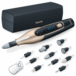 Beurer MP 84 Special Edition Maniküre-/Pediküreset, elektrische Nagelfeile mit Akku, 10 Aufsätze, LED-Licht, inkl. Aufbewahrungsetui, bis zu 4400 U/min, Nagelfräser zur Hand- und Fußpflege, schwarz Mit Aufbewahrungsetui & Ladebox Schwarz