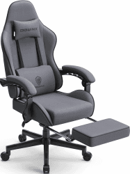 Dowinx Gaming Stuhl Bürostuhl Stofftasche Frühlingskissen Gaming Stuhl Stoff mit Kopfstütze Ergonomischer Gaming Stuhl mit Fußstütze Grau Grau 136*60*57
