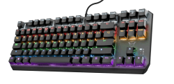 Trust Gaming GXT 834 Callaz TKL Mechanische Tastatur, Deutsches QWERTZ Layout, Outemu-Schalter, Mehrfarbige LED-Beleuchtung, 12 Media-Tasten, USB Gaming Tastatur 80% für PC, Laptop, Mac Schwarz Kompakt (TKL)