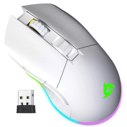 KLIM Blaze - Wiederaufladbare kabellose RGB Gaming Maus - NEU - Hochpräziser Sensor mit Langer Akkudauer - Einstellbar auf bis zu 10000 DPI - Kabel- und Funk Maus Modus (Weiß)