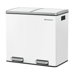 SONGMICS Mülleimer, Abfalleimer, Mülltrennsystem mit 2 Fächern, Treteimer für die Küche, 2 x 24 L, Softclose, Inneneimer aus Kunststoff, mit Fußpedalen und Handgriffen, weiß LTB48WT, 58.5x32x54.5cm Wolkenweiß 2 x 24 L