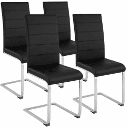 tectake® 4er Set Esszimmerstühle, Freischwinger Küchenstuhl mit Rückenlehne, Stühle für Esszimmer, Küchenstühle modern, Dining Chair, Polsterstuhl, Esstischstühle, Besucherstuhl - schwarz 4er Set Schwarz