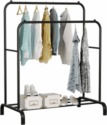 Edihome, Kleiderständer, Doppelt, Kleiderstange, 110 x 150 x 54 cm, Schuhregal, Metallisch, Stabil, Clothes Rack, Klamotten Ständer, Clothes Organizer (Schwarz)