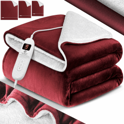 KESSER® Heizdecke mit Abschaltautomatik 200x180cm Doppelseitig Elektrische Wärmedecke | Kuscheldecke Bett, Sofa | 9 Temperaturstufen | waschbar bis 40°C | mit Timer Digitalanzeige Bordeaux Rot 200x180 cm Bordeaux Rot