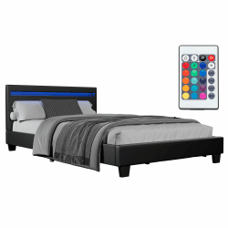Juskys Polsterbett Verona 120x200 cm - Bett komplett mit LED-Beleuchtung, Matratze und Lattenrost - Kunstleder Bezug - schwarz - Jugendbett 120x200 cm Schwarz
