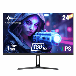 Minifire Gaming Monitor 24 Zoll, 180 Hz, 1ms, AdaptiveSync,IPS, 2xHDMI 2.0/1xDP 1.4 Ports, FHD, sRGB 110%, Monitor PC Bildschirm(MFG24F4 HDMI-Kabel im Lieferumfang enthalten) 24"/180Hz/HDMI/DP