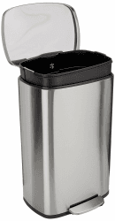 Amazon Basics 50 l Mülleimer für die Küche mit Stahlrohrpedal - Sanft Schließend mit Deckel, für Küche, Bad oder Büro, Rechteckig, Satin/Nickelfarben, 13.2 gallons 50L