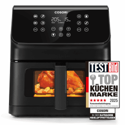 COSORI Heißluftfritteuse Airfryer, 12-in-1 Air Fryer XXL 6,2L, Heissluftfritteuse mit Sichtfenster & Shake-Reminder, 80 Rezepte, 55 Prozent energiesparend, spülmaschinenfeste Körbe 6.2L Clear Blaze Schwarz