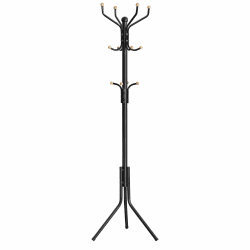 SONGMICS Garderobenständer aus Metall, stabiler Kleiderständer, Garderobe, für Kleidung, Taschen und Hüte, Höhe 182 cm, mit 12 Haken, schwarz RCR19B Schwarz 44 x 44 x 182 cm Klassisch