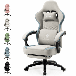Dowinx Gaming Stuhl Stoff mit Gel-Pad, Massage Gaming Sessel mit Fußstütze, Ergonomischer PC Stuhl Gamer Stuhl mit Aufbewahrungstasche, Bürostuhl 150 kg Belastbarkeit, Grau