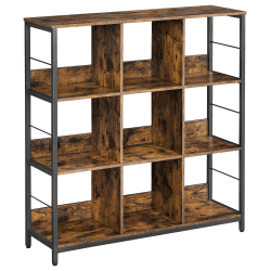 VASAGLE Regal mit 3 Ebenen, Bücherregal, Standregal mit 9 Fächern, für Wohnzimmer, Schlafzimmer, Arbeitszimmer, Küche, 30 x 100 x 103,1 cm, vintagebraun-schwarz LLS112B01 30T x 100B x 103,1H cm Vintagebraun + Tintenschwarz