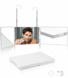 Xespis 360 Grad Spiegel mit Beleuchtung, Spiegel Haare Selbst Schneiden, Wiederaufladbarer Kosmetikspiegel, Höhenverstellbarer,Faltbar, mit 10X Vergrößerungsspiegel, für Haarstyling, Schminken(Weiß) Mit Led - Weiß