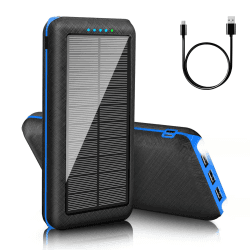 Solar Powerbank25800mAh Externer Akku: Power Bank Tragbares Ladegerät mit LED-Licht, 3 USB Ausgängen & 2 Eingängen Handy Akkupack für Camping Outdoor Kompatibel mit Phone | Android (Blue)