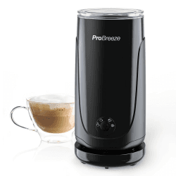 Pro Breeze Milchaufschäumer elektrisch - Elektrischer Milchaufschäumer für kalten und warmen Milchschaum - Milchschäumer elektrisch für Kaffee, Cappuccino, Kakao - Antihaftbeschichtung - Schwarz