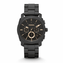 Fossil Machine Uhr für Herren, Chronographenwerk mit Edelstahl- oder Lederarmband 42MM Schwarz und Roségoldton