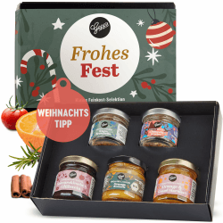 Gepp's Feinkost Weihnachts-Geschenk Frohes Fest I Mini 5er Geschenkset Weihnachten mit köstlichen Delikatessen I Mit Glühwein Gewürz, Fruchtaufstrich, Bruschetta-Dip & Sauce in Winter-Editionen Angebot bei HelloDeals