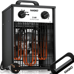 MASKO® Elektroheizer Heizlüfter Bauheizer 3 KW mit integriertem Thermostat elektrisch Heizgerät 3000 Watt 3 Heizstufen Heizgebläse für Innen- und Außeneinsatz Überlastschutz Elektroheizgebläse Weiß 3 KW Weiß