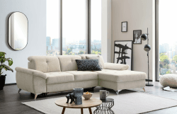 Traumnacht Toulouse Sofa 2-Sitzer mit Recamiere rechts, inkl. Schlaffunktion, Bettkasten und verstellbarem Rücken, beige, produziert nach deutschem Qualitätsstandard Ottomane, rechts Beige