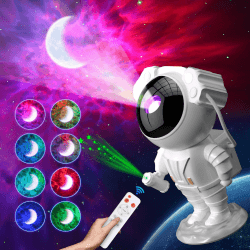 LED Sternenhimmel Projektor Kinder, Astronaut Sternenhimmel Projektor mit 31 Beleuchtung-Effekten, Astronaut Projektor mit Fernbedienung & Timer, Perfekt Weihnachtsgeschenke für Kinder und Erwachsene Weiß + Mond + Sterne