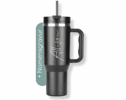 Milu Thermobecher 1200ml mit Strohhalm und Henkel – 48h Eis/24h kalt/12h heiß Edelstahl Tumbler 40oz mit Griff - Isolierbecher to go - Isolierflasche Trinkflasche doppelwandig isoliert (Gravur, 1,2L) 1200ml Gravur